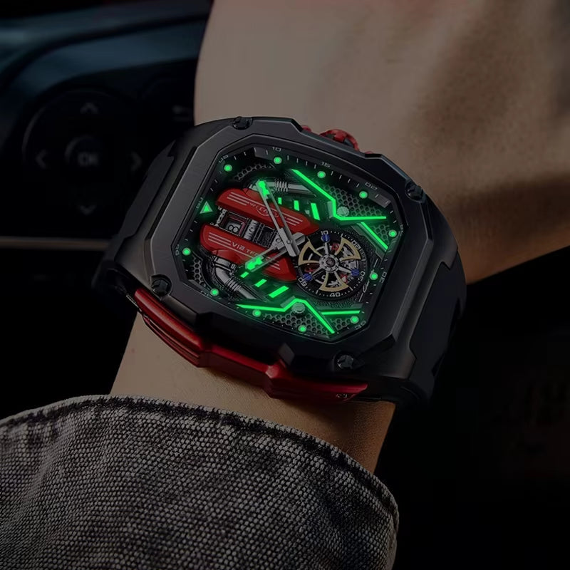 Engine Surface Design Quartz Watch for Men Original Top Brand Rubber Strap Waterproof Luminous Date Men'S Quartz Watch Reloj
